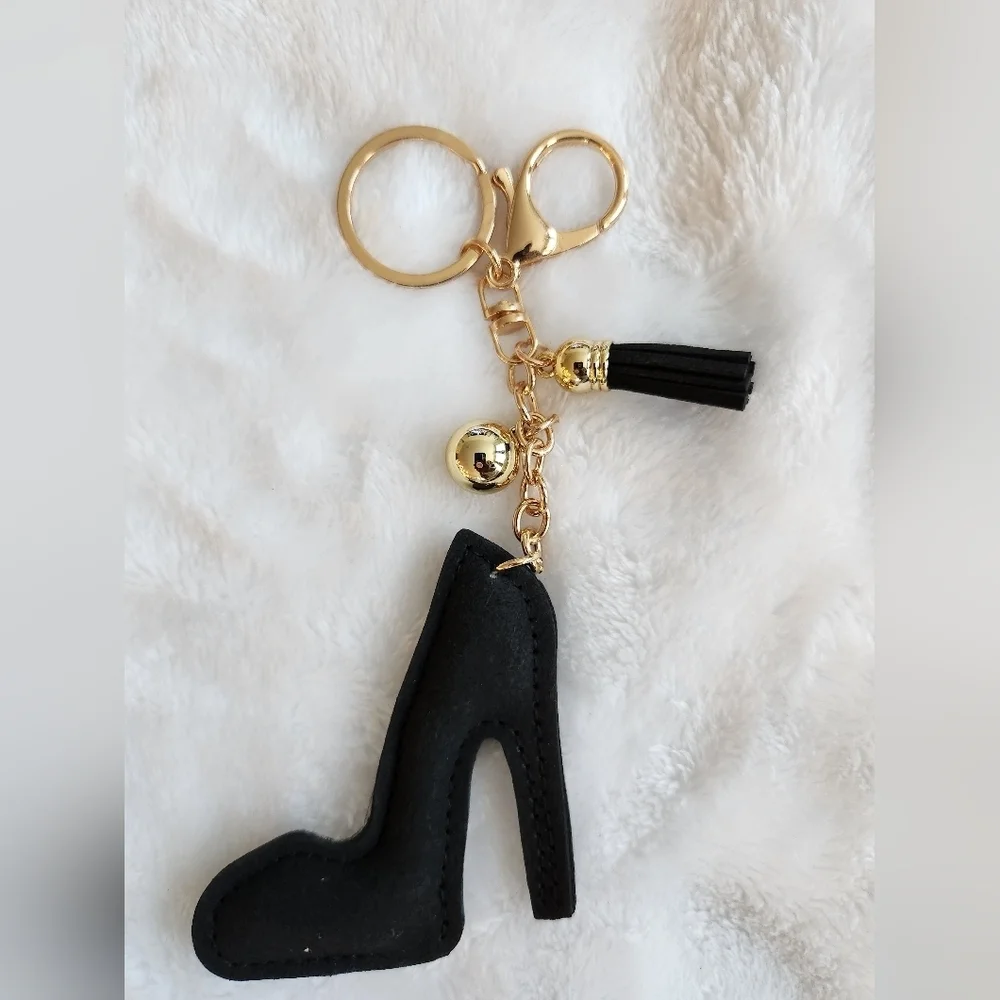 Black Glitter High Heel Keychain Bag Charm